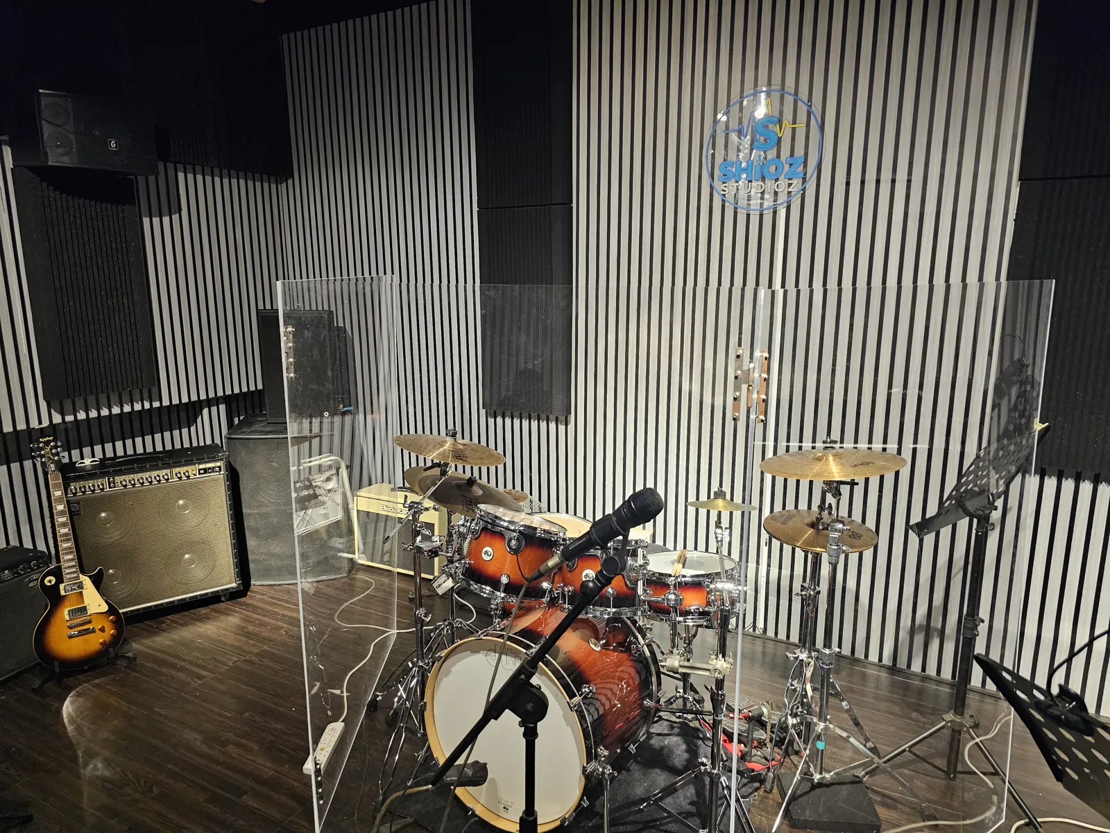Inside Shiokz Studioz: drum kit, amps and acoustic wall panels
