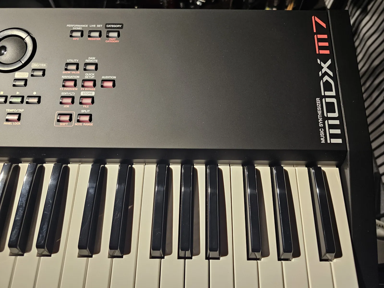 Close-up of the Yamaha MODX M7 synthesizer