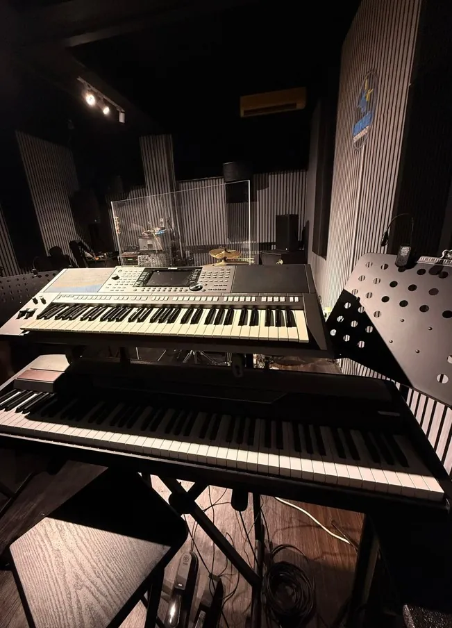 Inside the studio: keyboards and acoustic panelling