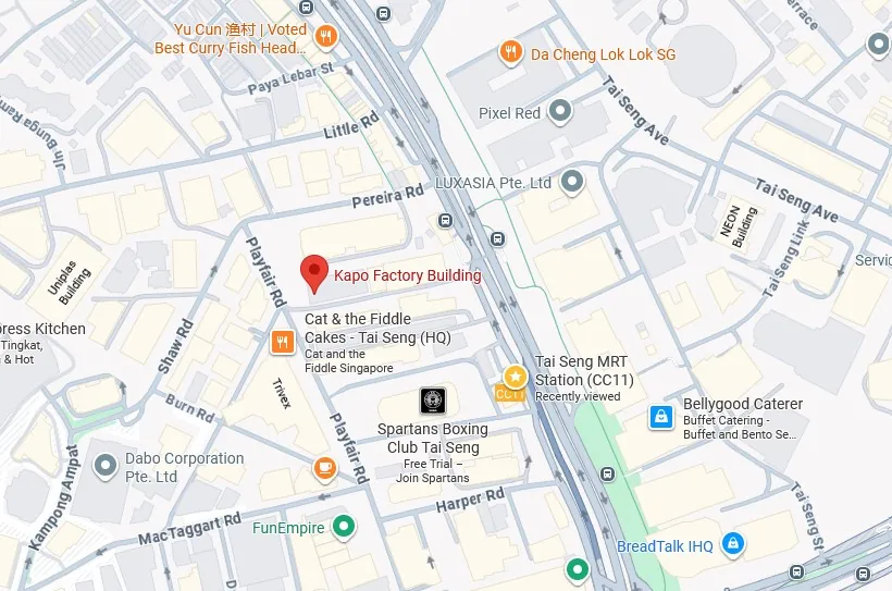 Map showing Kapo Factory Building near Tai Seng MRT